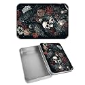 Rectangular Metal Tin Box with Removable Lid, Dark Skull Flower Eagle Decorative Printed Metal Storage Container for Cash Ticket Credit Card Check 3.46 x 2.36 x 0.7 inch– Single Pack