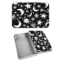 Rectangular Metal Tin Box with Removable Lid, Moon Stars Decorative Printed Metal Storage Container for Cash Ticket Credit Card Check 3.46 x 2.36 x 0.7 inch– Single Pack