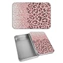 Rectangular Metal Tin Box with Removable Lid, Pink Leopard Glitter Decorative Printed Metal Storage Container for Cards, Diaries, Home Organization 4.53 x 3.35 x 0.86 inch– Single Pack