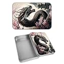 Rectangular Metal Tin Box with Removable Lid, Dragon Cherry Blossom Decorative Printed Metal Storage Container for Cards, Diaries, Home Organization 4.53 x 3.35 x 0.86 inch– Single Pack