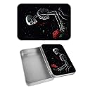 Rectangular Metal Tin Box with Removable Lid, Skull Rose Decorative Printed Metal Storage Container for Cash Ticket Credit Card Check 3.46 x 2.36 x 0.7 inch– Single Pack