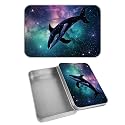 Rectangular Metal Tin Box with Removable Lid, Whales Galaxy Decorative Printed Metal Storage Container for Cash Ticket Credit Card Check 3.46 x 2.36 x 0.7 inch– Single Pack