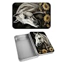 Rectangular Metal Tin Box with Removable Lid, White Horse Decorative Printed Metal Storage Container for Cash Ticket Credit Card Check 3.46 x 2.36 x 0.7 inch– Single Pack