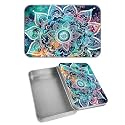 Rectangular Metal Tin Box with Removable Lid, Mandala Galaxy Decorative Printed Metal Storage Container for Cash Ticket Credit Card Check 3.46 x 2.36 x 0.7 inch– Single Pack