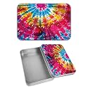 Rectangular Metal Tin Box with Removable Lid, Rainbow Flowers Decorative Printed Metal Storage Container for Cash Ticket Credit Card Check 3.46 x 2.36 x 0.7 inch– Single Pack