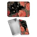 Rectangular Metal Tin Box with Removable Lid, Garden Black Cat Decorative Printed Metal Storage Container for Jewelry Pen Eraser Pill Candy Craft 4.9 x 3.54 x 1.57 inch– Single Pack