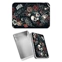Rectangular Metal Tin Box with Removable Lid, Dark Skull Flower Eagle Decorative Printed Metal Storage Container for Jewelry Pen Eraser Pill Candy Craft 4.9 x 3.54 x 1.57 inch– Single Pack