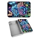 Rectangular Metal Tin Box with Removable Lid, Sugar Blue Rose Decorative Printed Metal Storage Container for Cash Ticket Credit Card Check 3.46 x 2.36 x 0.7 inch– Single Pack