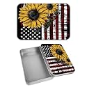 Rectangular Metal Tin Box with Removable Lid, Sunflower Flag Decorative Printed Metal Storage Container for Cash Ticket Credit Card Check 3.46 x 2.36 x 0.7 inch– Single Pack
