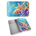 Rectangular Metal Tin Box with Removable Lid, Ocean Starfish Decorative Printed Metal Storage Container for Cards, Diaries, Home Organization 4.53 x 3.35 x 0.86 inch– Single Pack