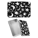Rectangular Metal Tin Box with Removable Lid, Moon Stars Decorative Printed Metal Storage Container for Jewelry Pen Eraser Pill Candy Craft 4.9 x 3.54 x 1.57 inch– Single Pack