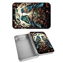 Rectangular Metal Tin Box with Removable Lid, Glass Birds Decorative Printed Metal Storage Container for Cash Ticket Credit Card Check 3.46 x 2.36 x 0.7 inch– Single Pack