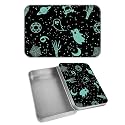 Rectangular Metal Tin Box with Removable Lid, Skull Moon Gothic Decorative Printed Metal Storage Container for Cards, Diaries, Home Organization 4.53 x 3.35 x 0.86 inch– Single Pack