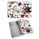 Rectangular Metal Tin Box with Removable Lid, Flower Florals Decorative Printed Metal Storage Container for Cash Ticket Credit Card Check 3.46 x 2.36 x 0.7 inch– Single Pack