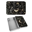 Rectangular Metal Tin Box with Removable Lid, Moon Star Decorative Printed Metal Storage Container for Cards, Diaries, Home Organization 4.53 x 3.35 x 0.86 inch– Single Pack