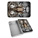 Rectangular Metal Tin Box with Removable Lid, Tiger Decorative Printed Metal Storage Container for Cash Ticket Credit Card Check 3.46 x 2.36 x 0.7 inch– Single Pack