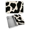 Rectangular Metal Tin Box with Removable Lid, Cow Print Decorative Printed Metal Storage Container for Cards, Diaries, Home Organization 4.53 x 3.35 x 0.86 inch– Single Pack