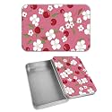Rectangular Metal Tin Box with Removable Lid, Cherries Decorative Printed Metal Storage Container for Cards, Diaries, Home Organization 4.53 x 3.35 x 0.86 inch– Single Pack