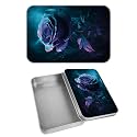 Rectangular Metal Tin Box with Removable Lid, Blue Purple Rose Decorative Printed Metal Storage Container for Cards, Diaries, Home Organization 4.53 x 3.35 x 0.86 inch– Single Pack