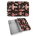 Rectangular Metal Tin Box with Removable Lid, Mushroom Star Decorative Printed Metal Storage Container for Cash Ticket Credit Card Check 3.46 x 2.36 x 0.7 inch– Single Pack