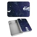Rectangular Metal Tin Box with Removable Lid, Rabbit Moon Decorative Printed Metal Storage Container for Cash Ticket Credit Card Check 3.46 x 2.36 x 0.7 inch– Single Pack