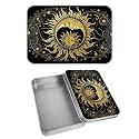 Rectangular Metal Tin Box with Removable Lid, Gothic Moon Sun Decorative Printed Metal Storage Container for Cash Ticket Credit Card Check 3.46 x 2.36 x 0.7 inch– Single Pack