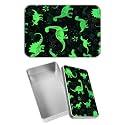 Rectangular Metal Tin Box with Removable Lid, Neon Dinosaurs Decorative Printed Metal Storage Container for Jewelry Pen Eraser Pill Candy Craft 4.9 x 3.54 x 1.57 inch– Single Pack