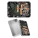 Rectangular Metal Tin Box with Removable Lid, Mushroom Space Moon Decorative Printed Metal Storage Container for Jewelry Pen Eraser Pill Candy Craft 4.9 x 3.54 x 1.57 inch– Single Pack