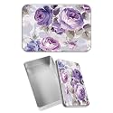 Rectangular Metal Tin Box with Removable Lid, Purple Flowers Decorative Printed Metal Storage Container for Jewelry Pen Eraser Pill Candy Craft 4.9 x 3.54 x 1.57 inch– Single Pack