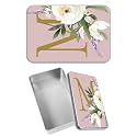 Rectangular Metal Tin Box with Removable Lid, Letter M Decorative Printed Metal Storage Container for Sweets Jewelry Tea Candies Cakes 7 x 4.33 x 2.17 inch– Single Pack