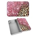 Rectangular Metal Tin Box with Removable Lid, Pink Glitter Decorative Printed Metal Storage Container for Cash Ticket Credit Card Check 3.46 x 2.36 x 0.7 inch– Single Pack