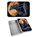 Rectangular Metal Tin Box with Removable Lid, Wolf Full Moon Decorative Printed Metal Storage Container for Cash Ticket Credit Card Check 3.46 x 2.36 x 0.7 inch– Single Pack