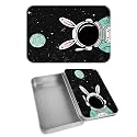 Rectangular Metal Tin Box with Removable Lid, Rabbit Astronaut Decorative Printed Metal Storage Container for Cash Ticket Credit Card Check 3.46 x 2.36 x 0.7 inch– Single Pack