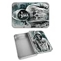 Rectangular Metal Tin Box with Removable Lid, Skull Human Decorative Printed Metal Storage Container for Cards, Diaries, Home Organization 4.53 x 3.35 x 0.86 inch– Single Pack