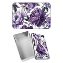 Rectangular Metal Tin Box with Removable Lid, Purple Peony Decorative Printed Metal Storage Container for Jewelry Pen Eraser Pill Candy Craft 4.9 x 3.54 x 1.57 inch– Single Pack