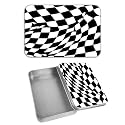 Rectangular Metal Tin Box with Removable Lid, Twisted Checkered Decorative Printed Metal Storage Container for Cash Ticket Credit Card Check 3.46 x 2.36 x 0.7 inch– Single Pack