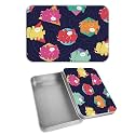 Rectangular Metal Tin Box with Removable Lid, Color Dinosaurs Decorative Printed Metal Storage Container for Cards, Diaries, Home Organization 4.53 x 3.35 x 0.86 inch– Single Pack