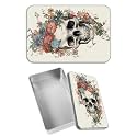 Rectangular Metal Tin Box with Removable Lid, Florals Skull Decorative Printed Metal Storage Container for Jewelry Pen Eraser Pill Candy Craft 4.9 x 3.54 x 1.57 inch– Single Pack