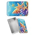 Rectangular Metal Tin Box with Removable Lid, Ocean Starfish Decorative Printed Metal Storage Container for Jewelry Pen Eraser Pill Candy Craft 4.9 x 3.54 x 1.57 inch– Single Pack