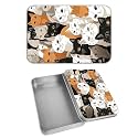 Rectangular Metal Tin Box with Removable Lid, Cartoon Cats Decorative Printed Metal Storage Container for Cards, Diaries, Home Organization 4.53 x 3.35 x 0.86 inch– Single Pack