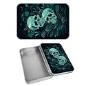 Rectangular Metal Tin Box with Removable Lid, Dark Skull Decorative Printed Metal Storage Container for Cards, Diaries, Home Organization 4.53 x 3.35 x 0.86 inch– Single Pack