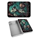 Rectangular Metal Tin Box with Removable Lid, Sugar Skull Dead Girl Decorative Printed Metal Storage Container for Cards, Diaries, Home Organization 4.53 x 3.35 x 0.86 inch– Single Pack