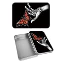 Rectangular Metal Tin Box with Removable Lid, Skull Butterfly Decorative Printed Metal Storage Container for Cards, Diaries, Home Organization 4.53 x 3.35 x 0.86 inch– Single Pack