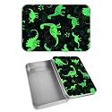 Rectangular Metal Tin Box with Removable Lid, Neon Dinosaurs Decorative Printed Metal Storage Container for Cash Ticket Credit Card Check 3.46 x 2.36 x 0.7 inch– Single Pack