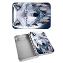Rectangular Metal Tin Box with Removable Lid, Wolf Dreamcatcher Decorative Printed Metal Storage Container for Cards, Diaries, Home Organization 4.53 x 3.35 x 0.86 inch– Single Pack