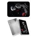 Rectangular Metal Tin Box with Removable Lid, Skull Rose Decorative Printed Metal Storage Container for Jewelry Pen Eraser Pill Candy Craft 4.9 x 3.54 x 1.57 inch– Single Pack