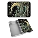 Rectangular Metal Tin Box with Removable Lid, Starry Moon Star Decorative Printed Metal Storage Container for Cash Ticket Credit Card Check 3.46 x 2.36 x 0.7 inch– Single Pack