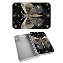 Rectangular Metal Tin Box with Removable Lid, Moth Decorative Printed Metal Storage Container for Cards, Diaries, Home Organization 4.53 x 3.35 x 0.86 inch– Single Pack