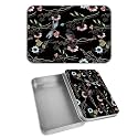 Rectangular Metal Tin Box with Removable Lid, Wild Flower Butterfly Decorative Printed Metal Storage Container for Cash Ticket Credit Card Check 3.46 x 2.36 x 0.7 inch– Single Pack