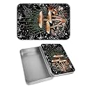 Rectangular Metal Tin Box with Removable Lid, Mushroom Space Moon Decorative Printed Metal Storage Container for Cards, Diaries, Home Organization 4.53 x 3.35 x 0.86 inch– Single Pack